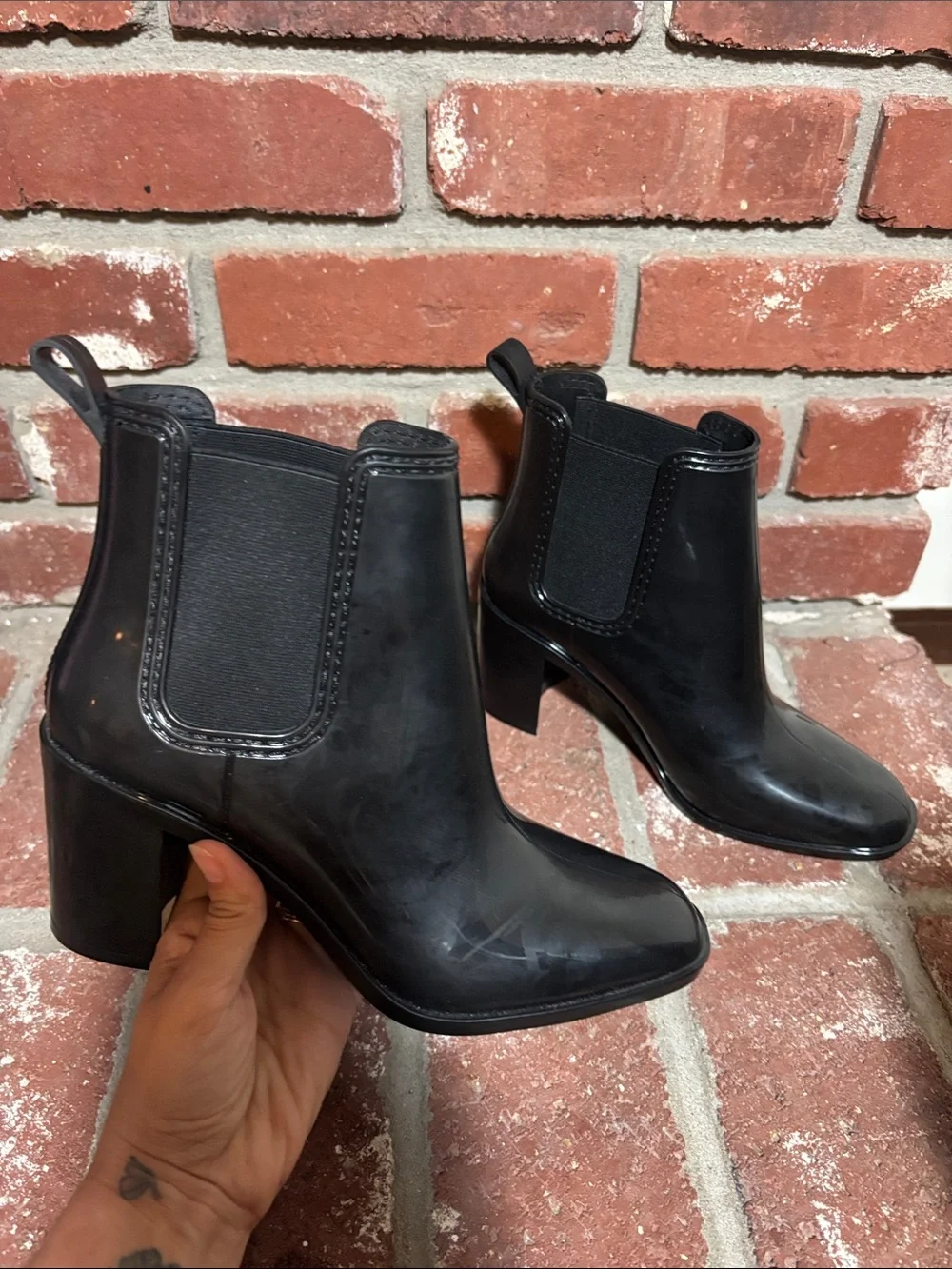 Jeffrey Campbell Black Gloss Chelsea Block Heel Ankle Boots